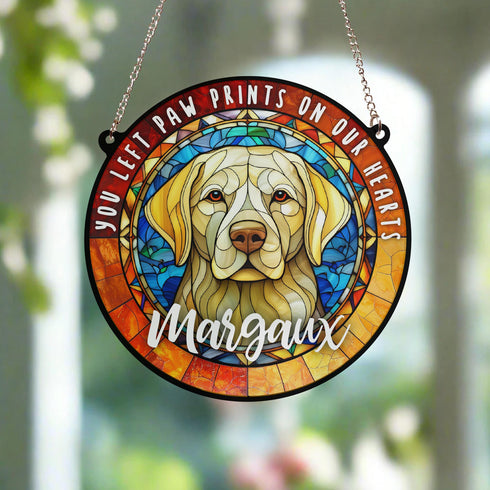 Labrador Yellow Paw Print Heart Stained Glass Effect Suncatcher